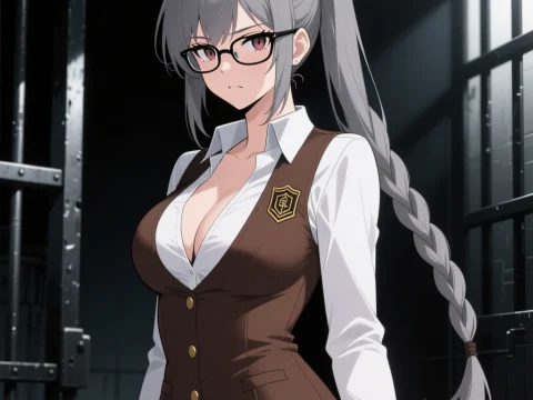 Anime Woman in School Uniform with Glasses and Long Braid
