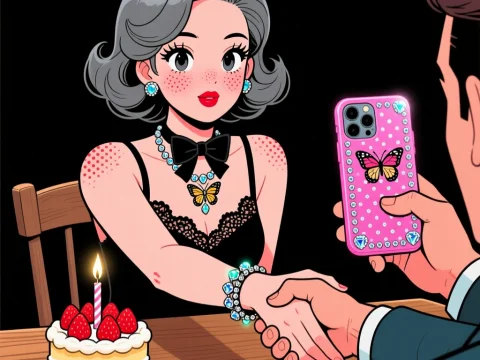 Anime Woman Shaking Hands at Birthday Celebration