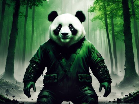 Anthropomorphic Panda Warrior in Mystical Forest