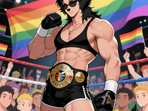 Anthropomorphic Wolf Boxer Champion in Pride Ring