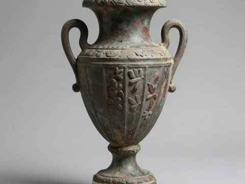 Antique Bronze Vase with Ornate Floral Reliefs