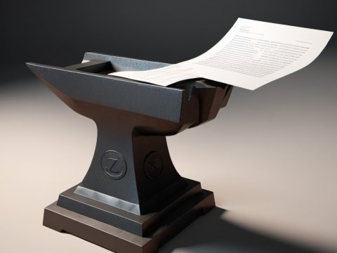 Anvil Holding a Document in a Minimalist Setting