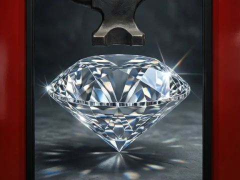 Anvil Suspended Above a Sparkling Diamond