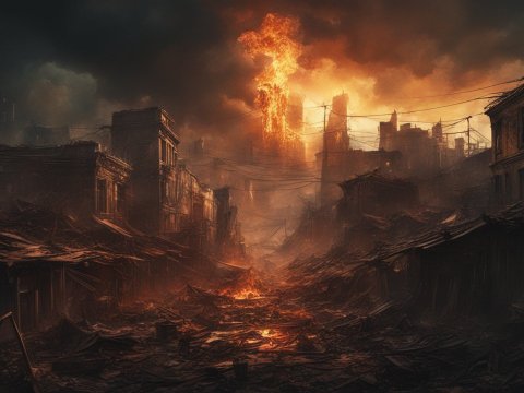 Apocalyptic Cityscape Engulfed in Flames