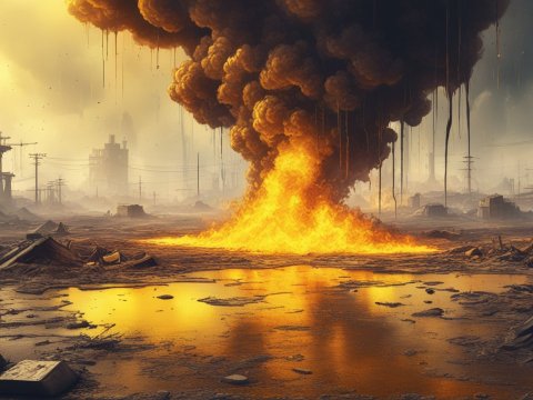 Apocalyptic Landscape with Fiery Explosion