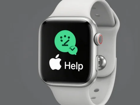 Apple Watch Displaying Help Icon on Gray Background