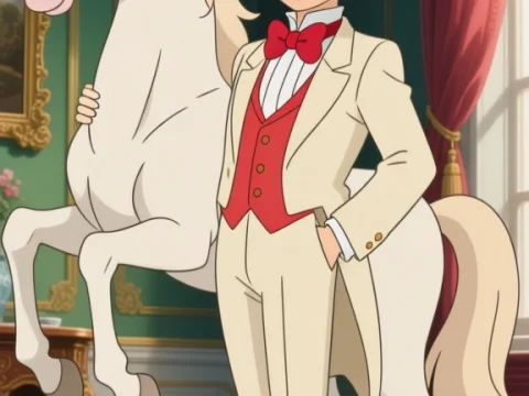 Aristocratic Young Man with Unicorn in Ghibli Style
