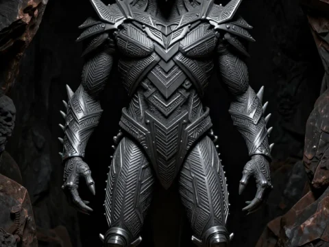 Armored Dragon Warrior in Dark Cave