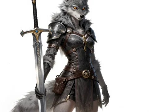 Armored Grey Werewolf Warrior with Sword