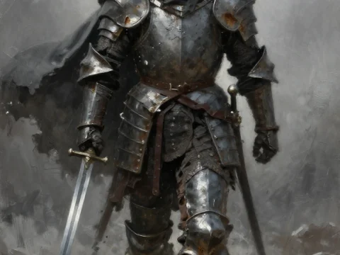 Armored Knight Emerging Through Fog