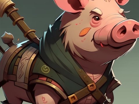 Armored Pig Warrior Character Illustration