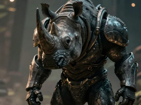 Armored Rhino Warrior in Detailed 3D Render