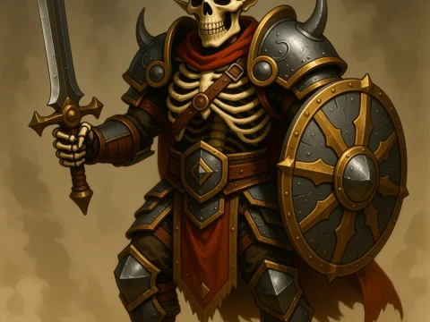 Armored Skeletal Warrior with Horned Skull and Shield