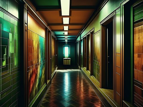 Art Deco Style Corridor with Geometric Wall Patterns