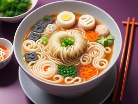 Artistic Bowl of Noodles with Decorative Ingredients