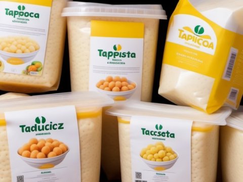 Assorted Tapioca Pearl Containers with Yellow Labels