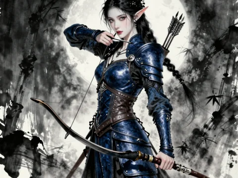 Astral Elf Archer in Blue Armor with Bow