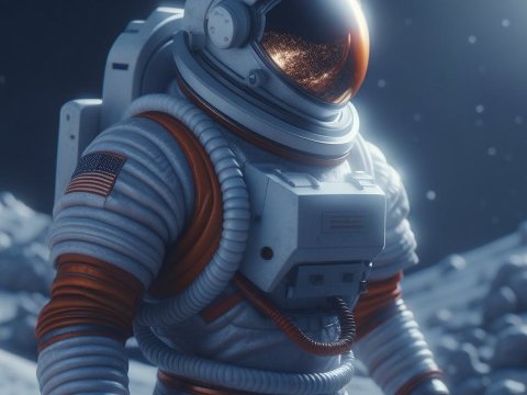 Astronaut Exploring the Lunar Surface in Realistic Space Suit
