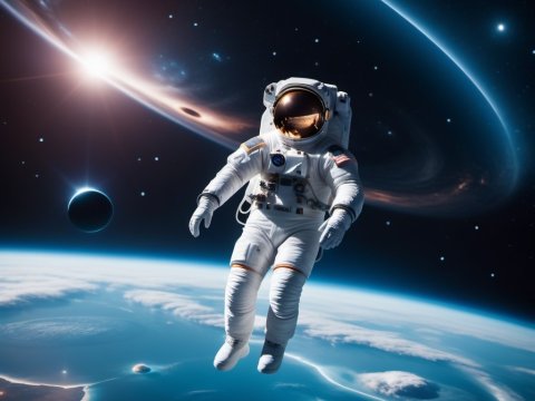 Astronaut Floating in Space Near Earth and Cosmic Phenomena
