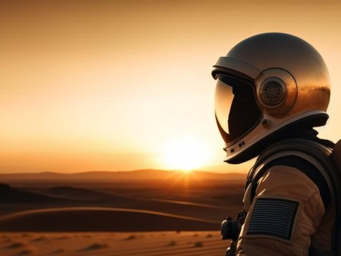 Astronaut in Desert at Sunset