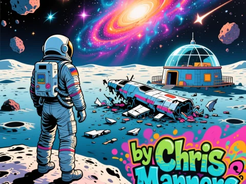 Astronaut Observing Cosmic Galaxy on Moon Surface