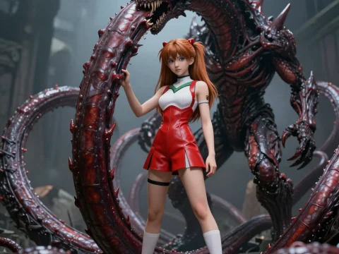 Asuka Standing Confidently Before a Tentacle Monster