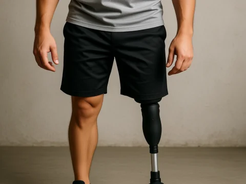 Athletic Man with Modern Prosthetic Leg in Casual Wear