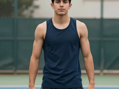 Athletic Youth Standing on Outdoor Court