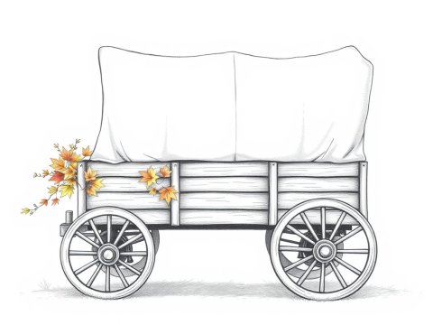 Autumn Covered Wagon with Colorful Leaves
