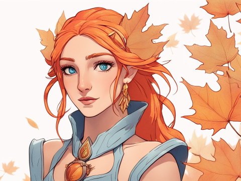 Autumn Elf with Fiery Red Hair and Blue Eyes