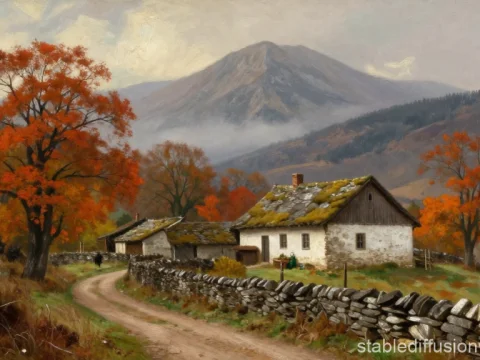 Autumn Farmstead with Mountain View