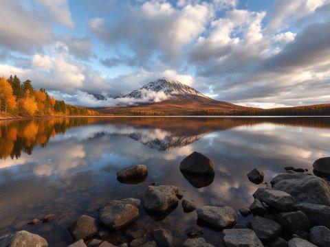 Autumn Reflections on a Mountain Lake