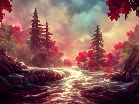 Autumn River Flow Through Enchanted Forest