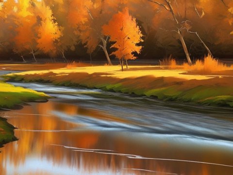 Autumn River Landscape Oil Painting