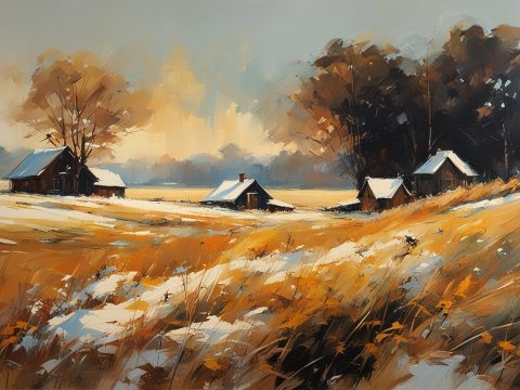 Autumn Snowdrifts in a Rustic Field