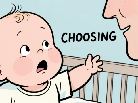 Baby Choosing Parent Cartoon Illustration