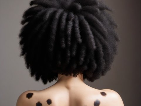 Back View of Person with Afro Hair and Vitiligo Spots