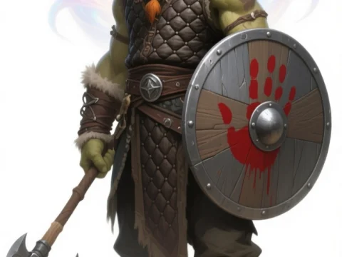 Bald Half-Orc Warrior with Red Beard and Battle Gear