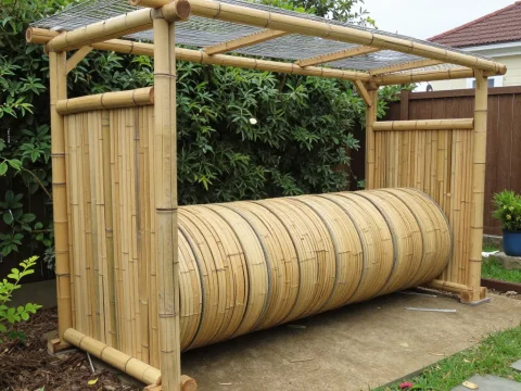 Bamboo Cat Tunnel with Shelter in Garden