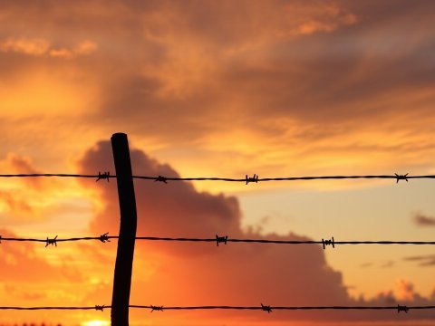 Barbed Wire Silhouette at Dramatic Sunset
