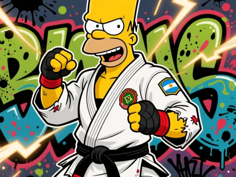 Bart Simpson in Brazilian Jiu-Jitsu Gi with Graffiti Background