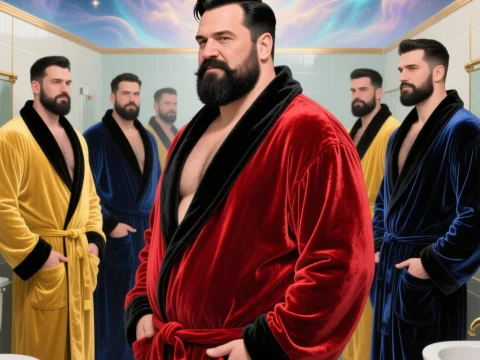 Bearded Men in Velvet Bathrobes with Cosmic Ceiling