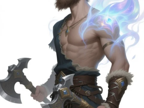 Bearded Warrior with Dual Axes and Magical Aura