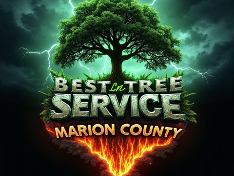 Best Tree Service Marion County Logo with Lightning and Lava