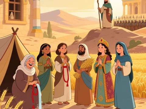 Biblical Scene with Women and a Shepherd in a Wheat Field