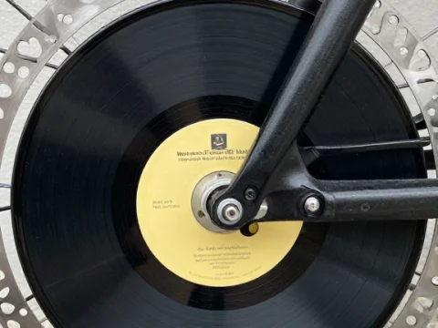 Bicycle Wheel with Vinyl Record as Disc Brake Rotor
