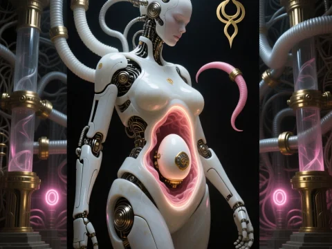 Biomechanical Woman Symbolizing Birth for International Women's Day
