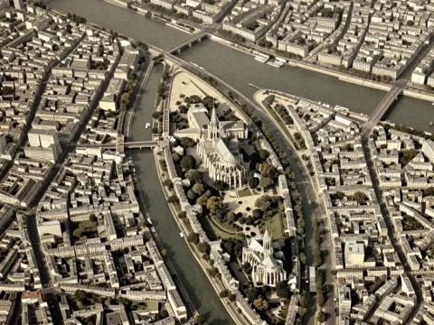 Bird's Eye View of Historic Island in a European City