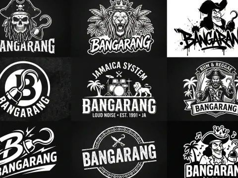 Black and White Bangarang Pirate and Lion Logo Collection