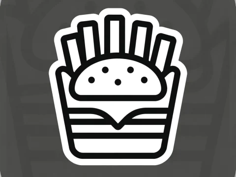 Black and White Burger and Fries Icon